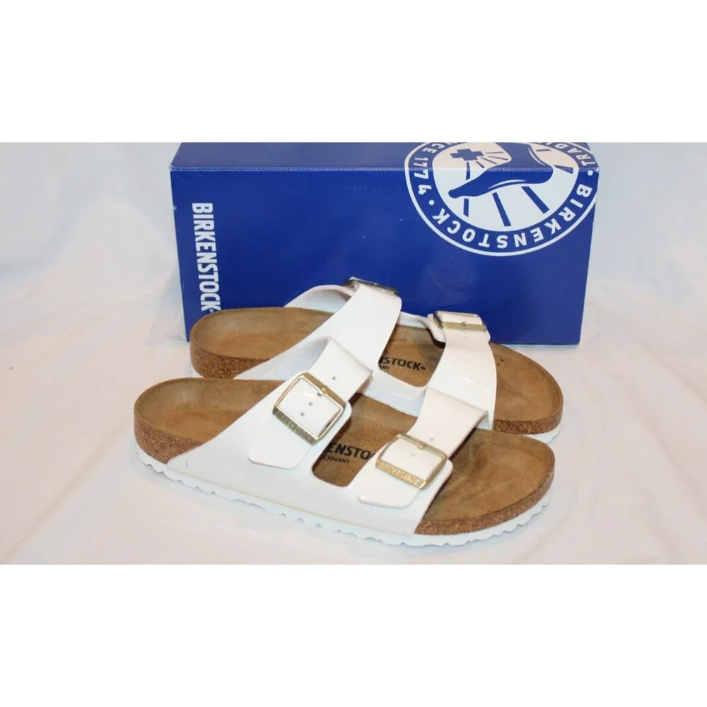 BIRKENSTOCK MEN'S ARIZONA BS LEATHER SANDALS PATENT WHITE EU 46 REGULAR